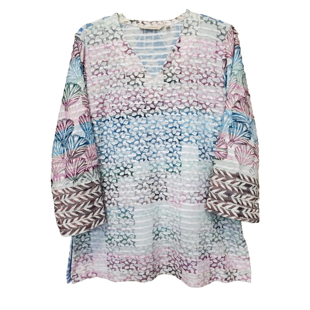Soft Surroundings Catalina Mixed Print V-Neck 3/4 Sleeve Tunic Size XL Lagenlook